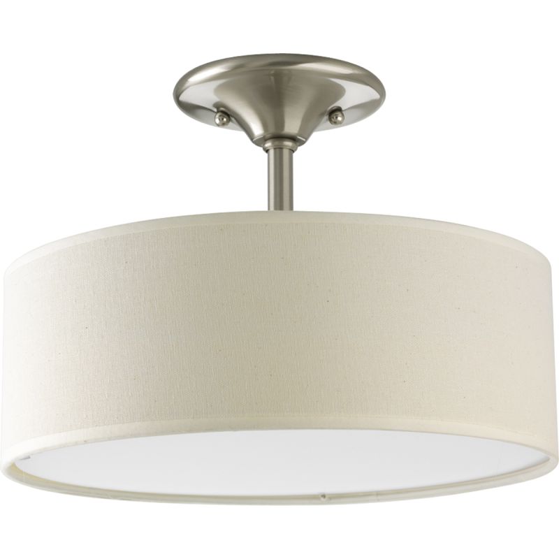 ... Light Semi-Flush Ceiling Fixture with Off-White Linen Fabric Drum